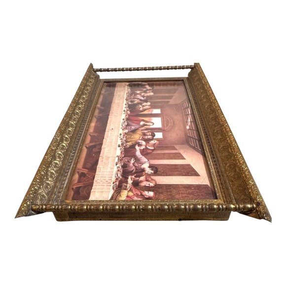 Vintage Metal Framed Velvet Back da Vinci The Last Supper Print 10 3/4” x 5 3/4” - Picture 7 of 10